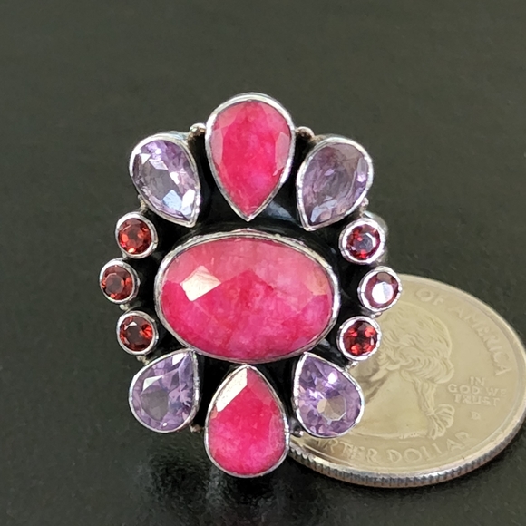 Nicky Butler Ruby Garnet & Amethyst 925 Sterling Silver Designer NB Ring Size 8 - Picture 4 of 7